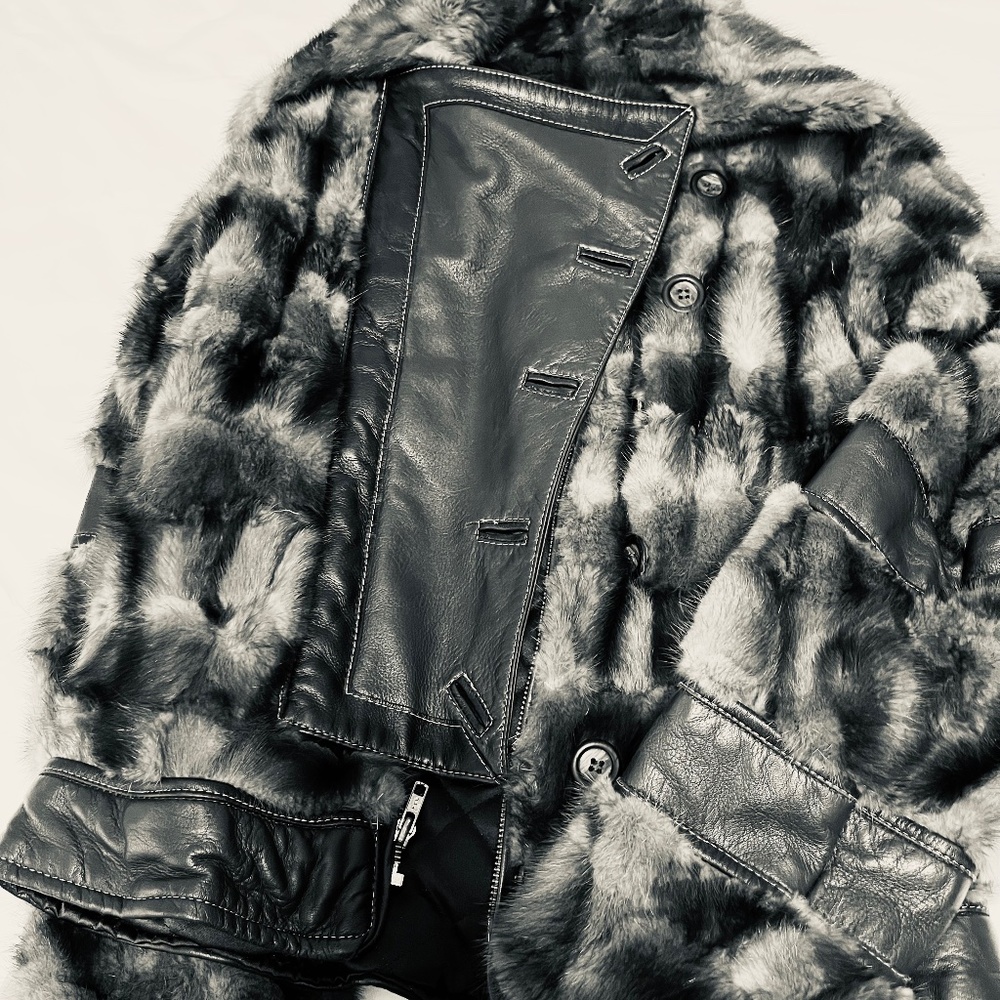 Fur jacket with leather front